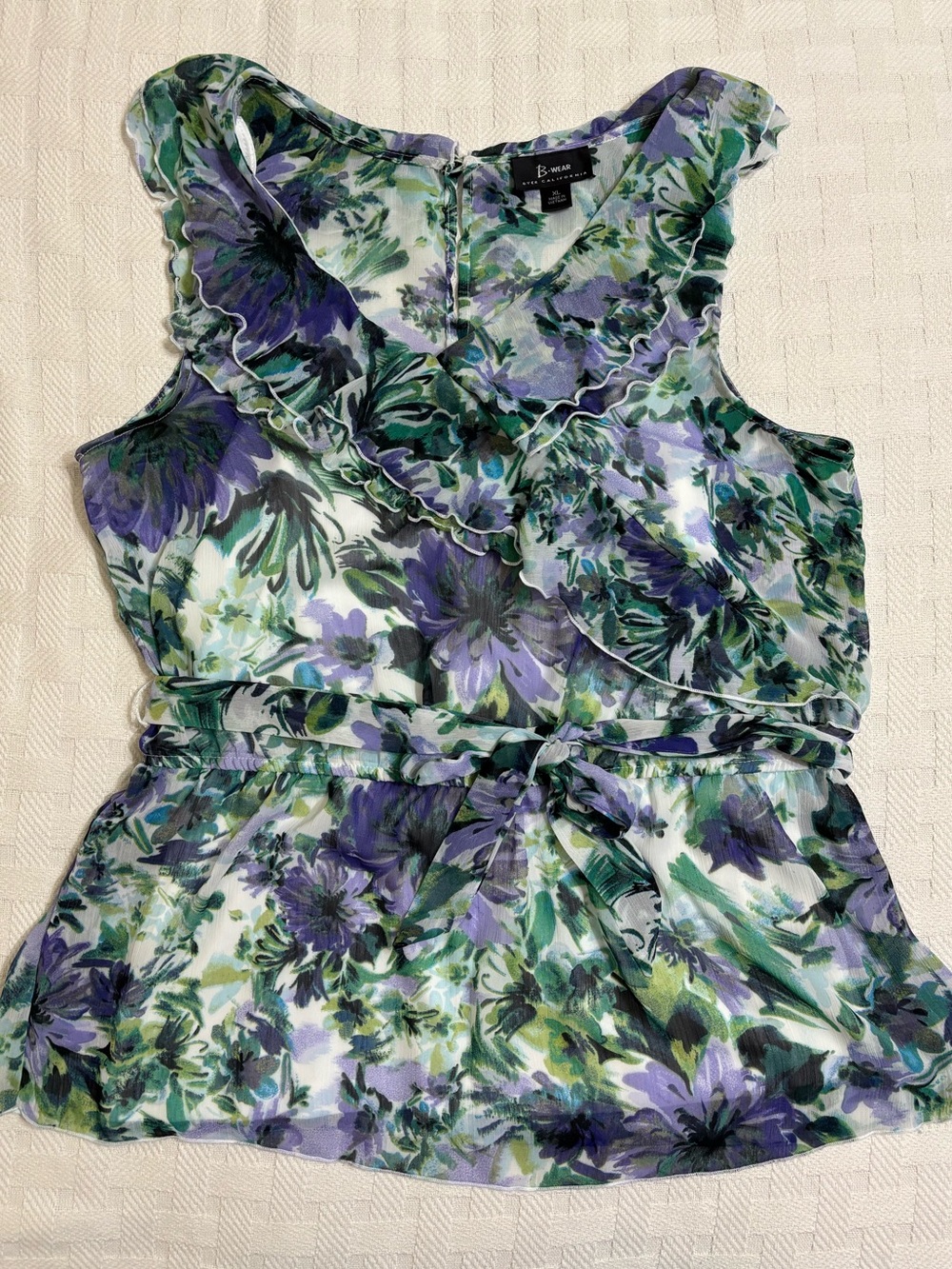 Bwear Floral Ruffle Peplum Blouse Purple/Green XL Fairy Whimsical Feminine